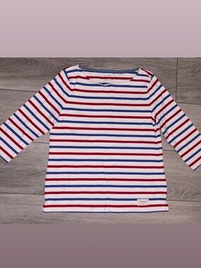 Talbots Size Medium Petite Patriotic Shirt 3/4 Sleeves Red White & Blue